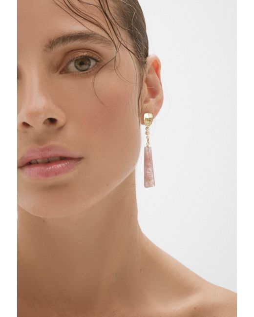 Lavani Jewels White Melina Rose Quartz Earrings