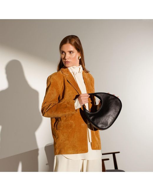 Time Resistance Black Leather Half-Moon Handbag For