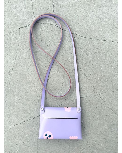Aéhee New York Purple Skull Card Holder Wallet With Shoulder Strap