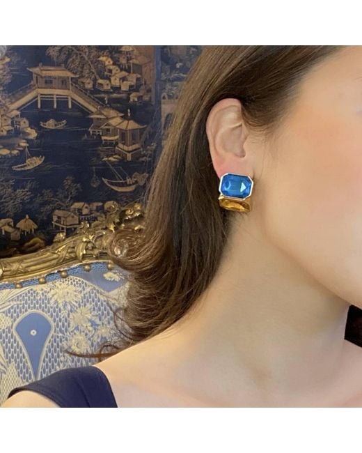 Michael Nash Jewelry Blue Clara Aqua And Topaz Double Stone Clip Earrings