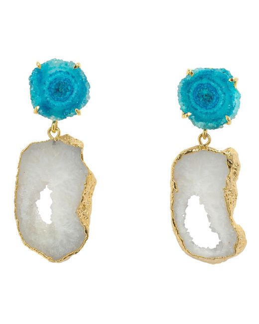YAA YAA LONDON 'summer Love' Blue White Crystal Gemstone Gold Earrings