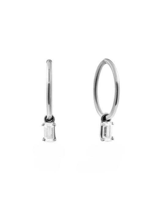 Lee Renee White Baguette Clicker Hoop Earrings