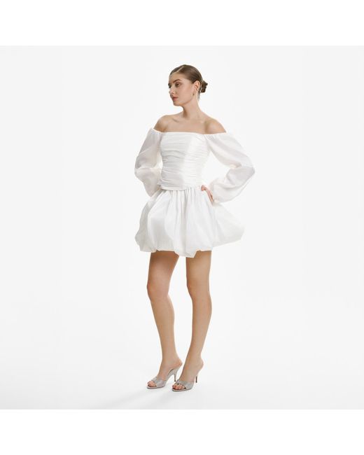 Lita Couture White Off-The-Shoulder Taffeta Blouse