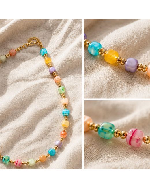 Nuvv Collection Metallic Pastel Mosaic Beaded Choker Necklace