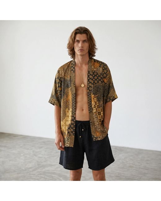 ORIGIN OF HEARTS Multicolor Neutrals Aumi & Satin Kimono Shirt for men