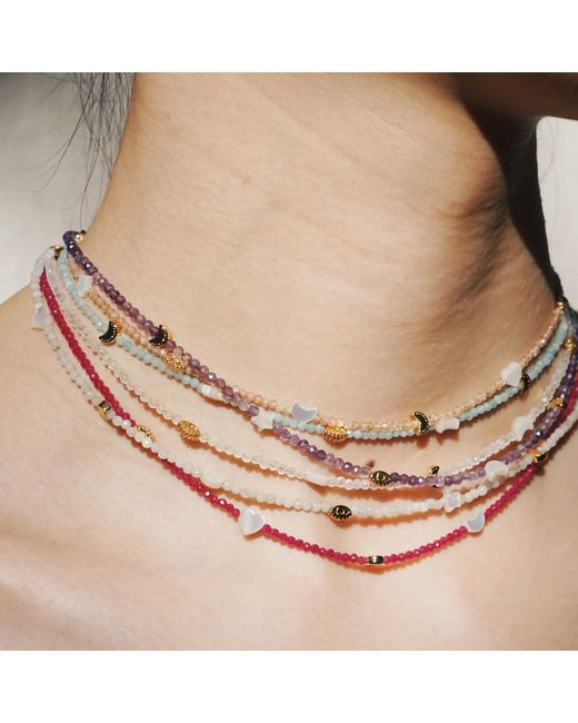 Aurozia Metallic Evil Eye Moon & Heart Amethyst Vermeil Choker Necklace& Bracelet, Crystal Protection Jewelry