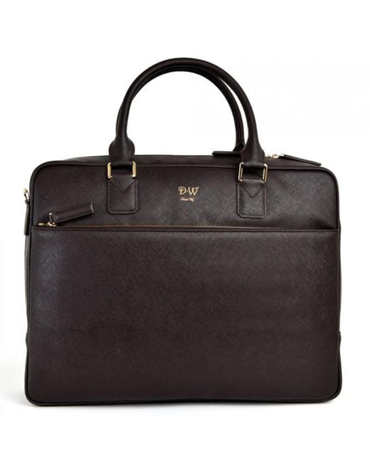 DAVID WEJ Black Saffiano Leather Briefcase – for men