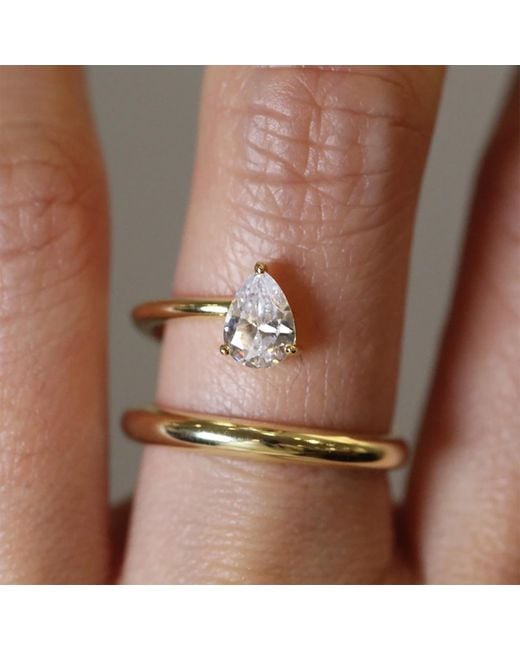 VicStoneNYC Fine Jewelry Metallic Natural Pear Cut Lab Grown Diamond Yellow Solid Ring