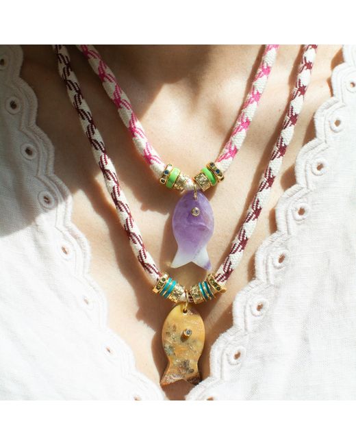 Alexie of Athens Red Psarou Gemstone Fish Cord Necklace