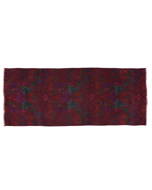Natalia Petruch Red Botanical Silk And Wool Scarf