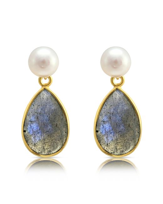 Pearls of the Orient Online Blue Neutrals Clara Cultured Freshwater Pearl & Labradorite Drop Earrings