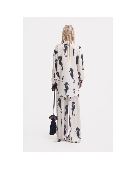 Julia Allert White Seahorse Print Oversized Shirt – Ivory