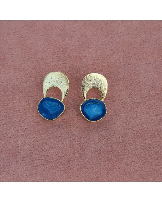 YAA YAA LONDON Blue Quietly Confident Agate Crystal Earrings