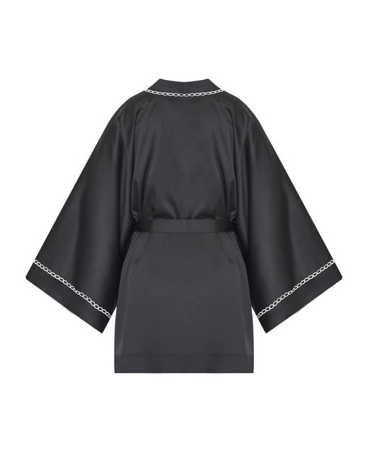 Avenue 8 Black Kimono Style Mini Silk Top With Binding Tape