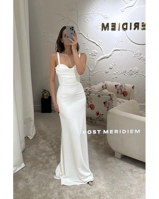 POST MERIDIEM White Milk Maxi Dress With Gathered Bodice