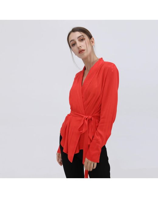 Smart and Joy Red Warp Long Sleeves Blouse