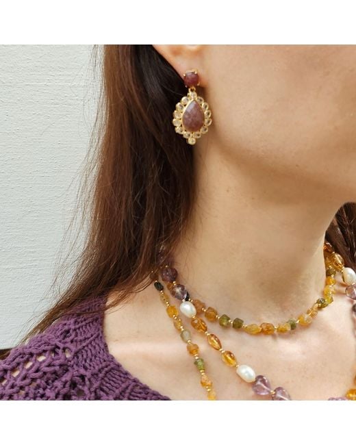 Farra Brown Strawberry Quartz Victoria Style Earrings