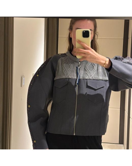 Boutique Kaotique Gray Handmade Indonesian Knitted Bomber Jacket