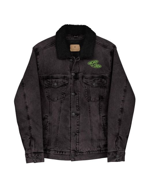 Anchor and Crew Black Denim Explore Co. Sherpa Denim Embroidered Jacket