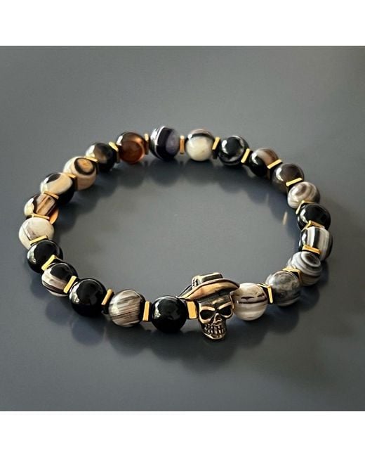 Ebru Jewelry Metallic Cowboy Hat Skull Agate Bracelet for men