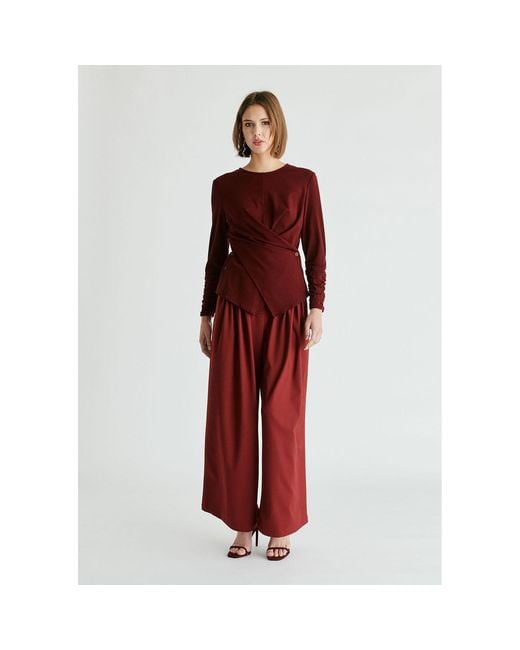 Paisie Red Side Button Jersey Wrap Top