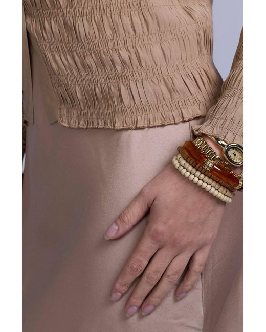 Rave on Trend Natural Ruched Button-Down Top