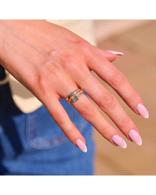 Zohreh Metallic Emerald Adjustable Chain Ring 9K