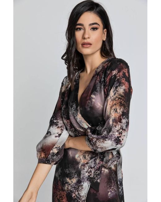 Conquista Brown Print Wrap Dress