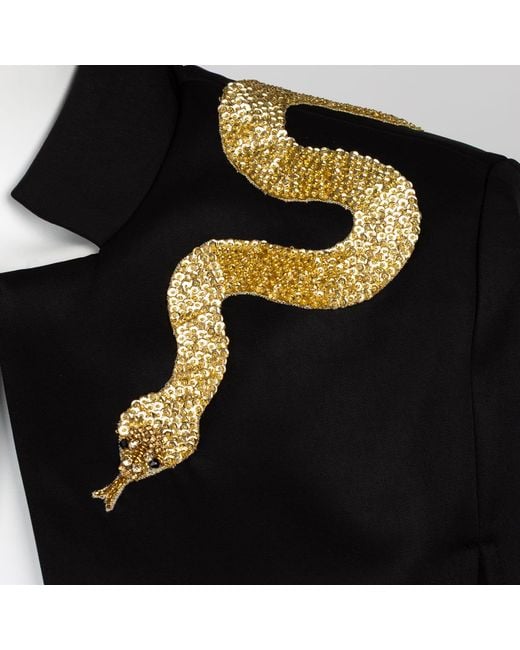 House of Laines London Black Laines Couture Tailored Cape With Embellished Shoulder Snake