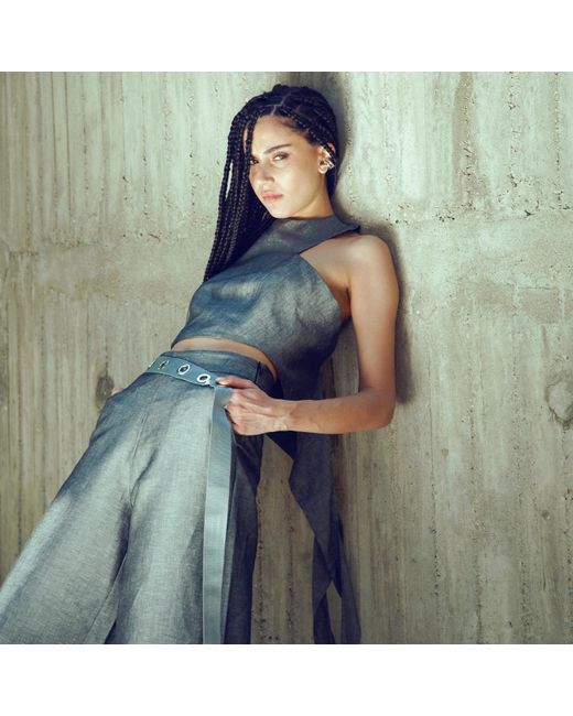 Mirimalist Gray Wrap Around Linen Top