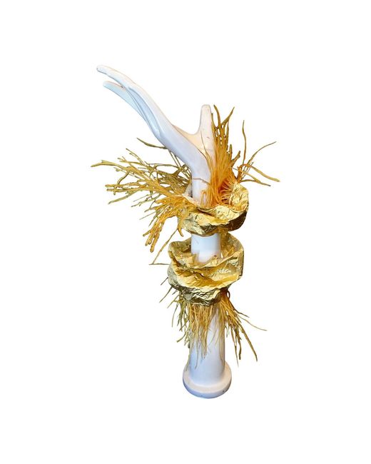 Romer Millinery Yellow Morphy Moldable Cold Cuff Silk With Feather Detail