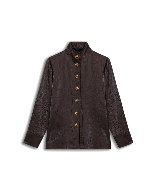 Nocturne Brown Crinkle Effect Stand Collar Shirt
