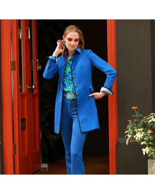 Beatrice von Tresckow Blue Electric Linen Cavalier Coat