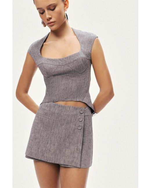 Nocturne Gray Open-Back Tailored Top