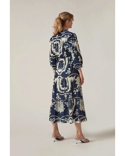 James Lakeland Blue Ornamental Print Tiered Midi Dress