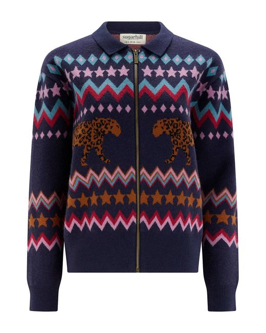 Sugarhill Blue Katlin Knitted Bomber Jacket Leopard