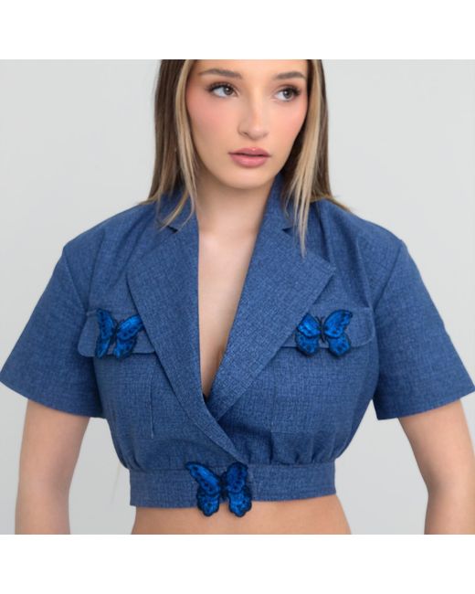 Maui X Lolita Blue Princess Cropped Denim Top