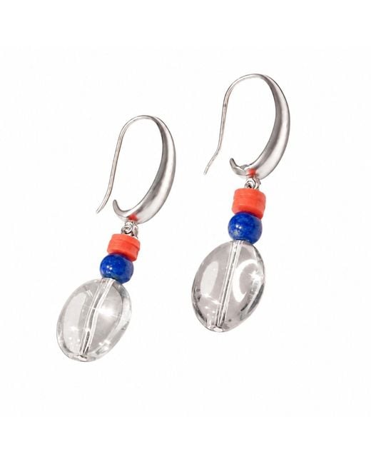 Way to Chic White Neutrals Glass Water Drop Earrings With Lapis Lazuli