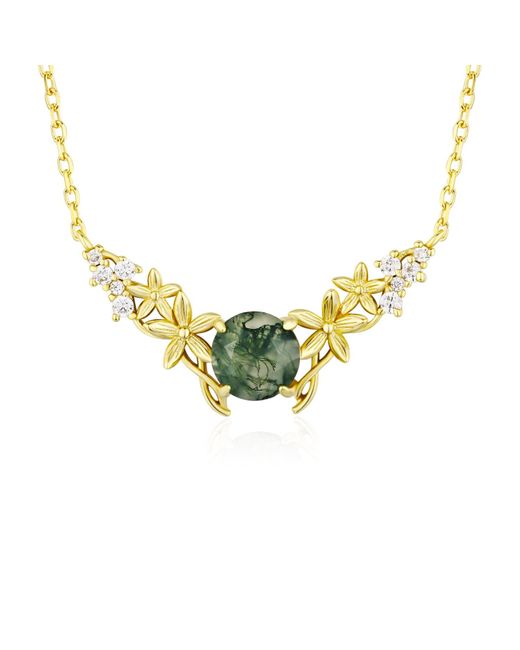 Azura Jewelry New York Metallic Leaf Moss Agate Necklace Vermeil