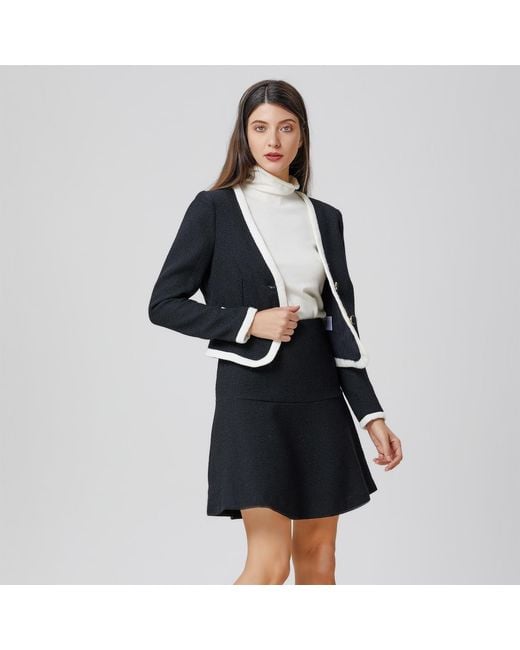 Smart and Joy Black Contrasting Bias Short Jacket