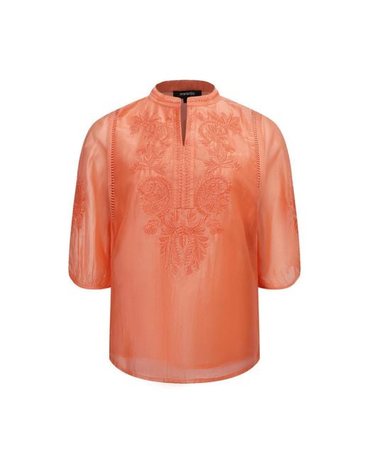 Smart and Joy Orange Embroidered Tencel-Blend Blouse