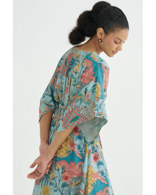 Maison Qala Blue Peony Kaftan Dress