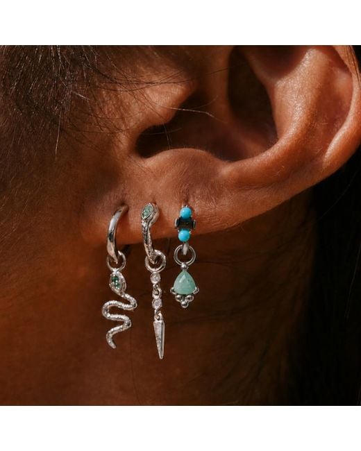Zohreh White Emerald Snake Hoop Earrings Sterling