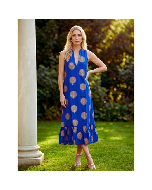 At Last Blue Cotton Lombock Midi Dress