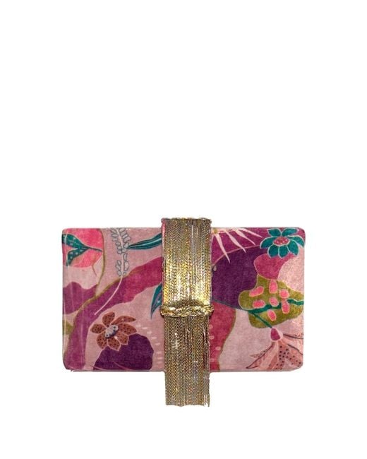 Simitri Purple Petals Fringe Clutch Bag