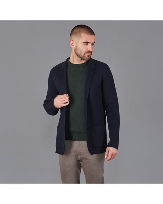 Paul James Knitwear Blue Cotton Deconstructed Knitted Gabriel Blazer for men