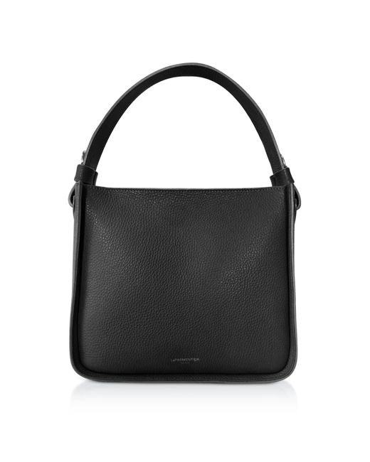 Le Parmentier Black Duplo Medium Hammered Leather Top Handle Bag