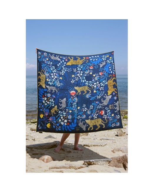Jessie Zhao New York Blue Double Sided Wool Silk Shawl Of Amazon Rainforest Journey