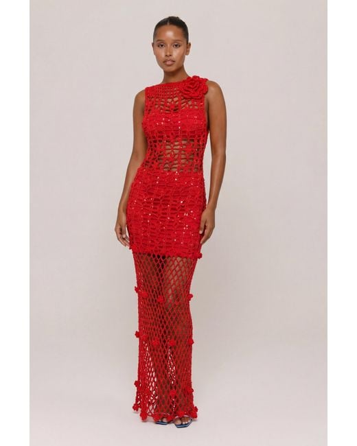 Andreeva Red Vanilla Handmade Maxi Crochet Dress