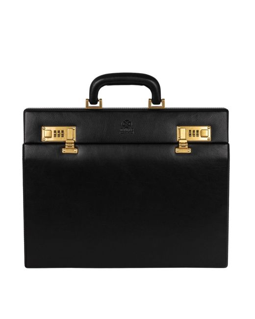 Time Resistance Black Leather Attaché Case Briefcase for men